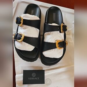 Versace Black Double Buckle Sandals